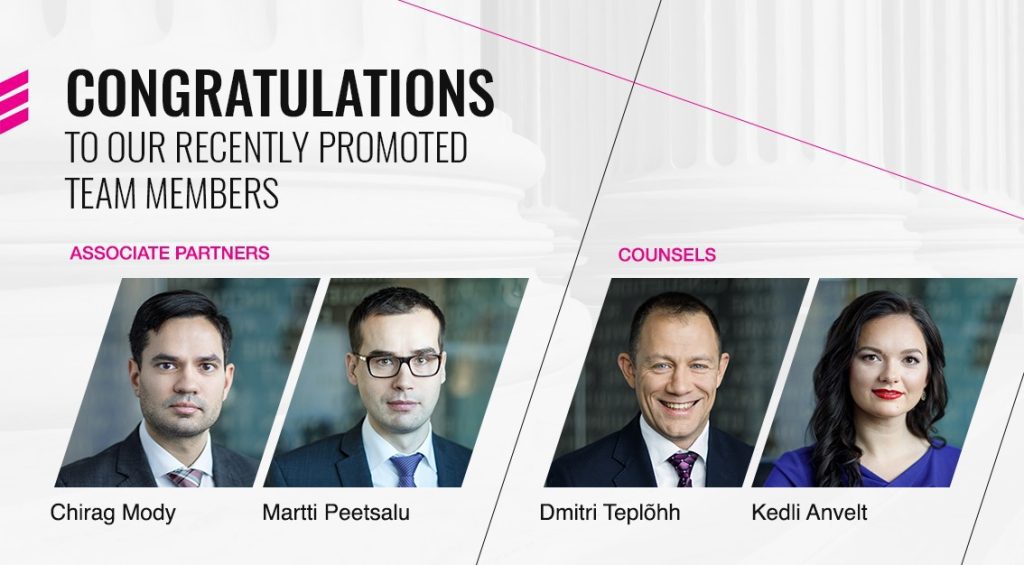 TGS Baltic promotes Chirag Mody and Martti Peetsalu to Associate Partners, Kedli Anvelt and Dmitri Teplõhh to Counsel